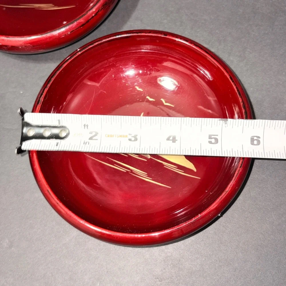 3 Vtg Japanese Lacquerware Salad Bowls Cinnabar Red Gold Chinoiserie Landscape